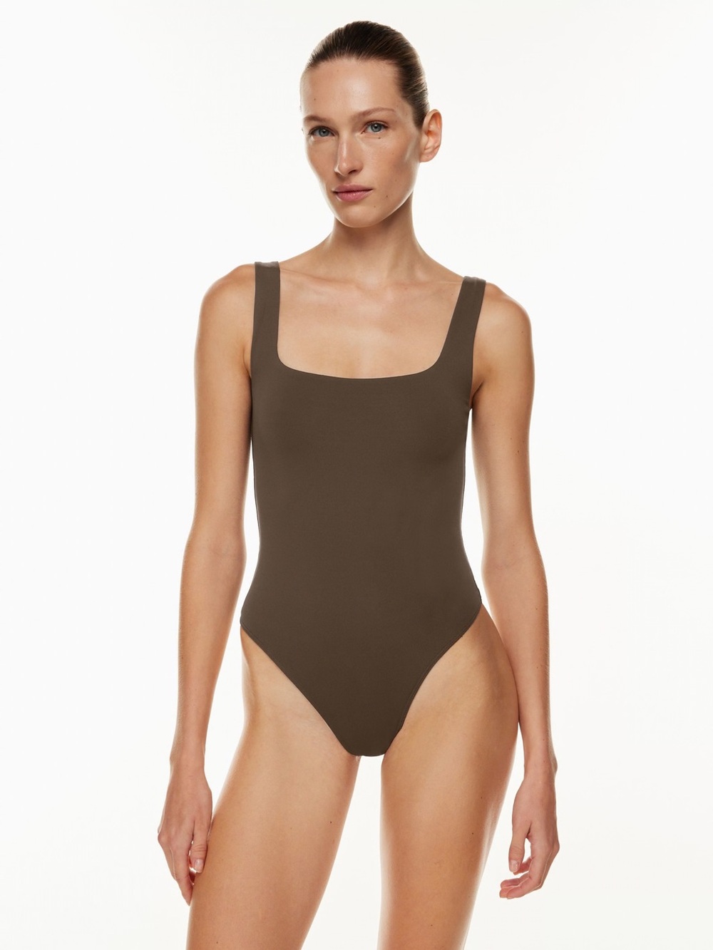 Aritzia Contour Square Neck Bodysuit Rich Mocha Brown